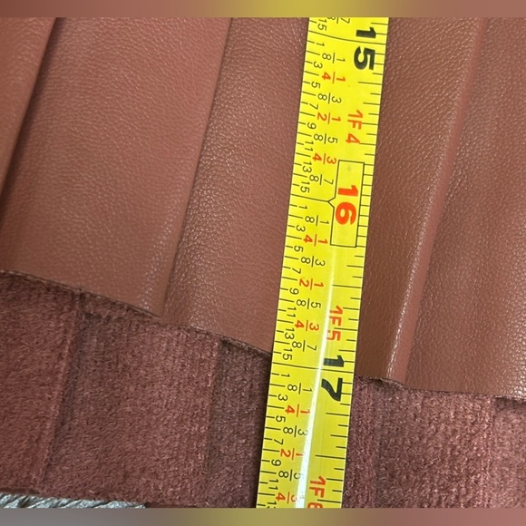 ZARA PLEATED FAUX LEATHER RUFFLE HIGH WAISTED COWBOY BROWN WESTERN SKIRT SZ S - Picture 8 of 11